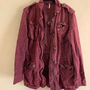 Burgundy Free People Military Jacket